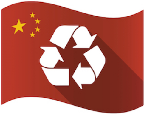 Chinese flag with recycling symbol